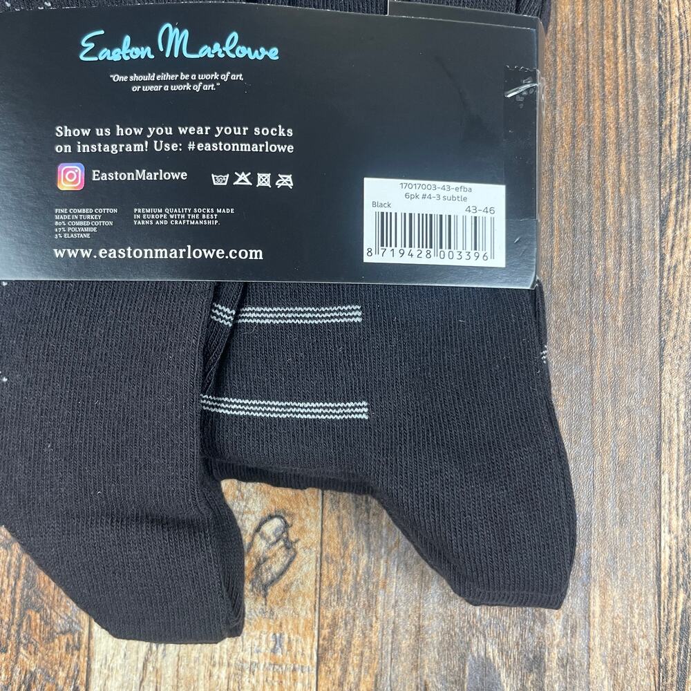EASTON MARLOWE Men's Shoe Size 10-13 Black White Cotton Polyamide Elastane 6PK - Picture 9 of 11